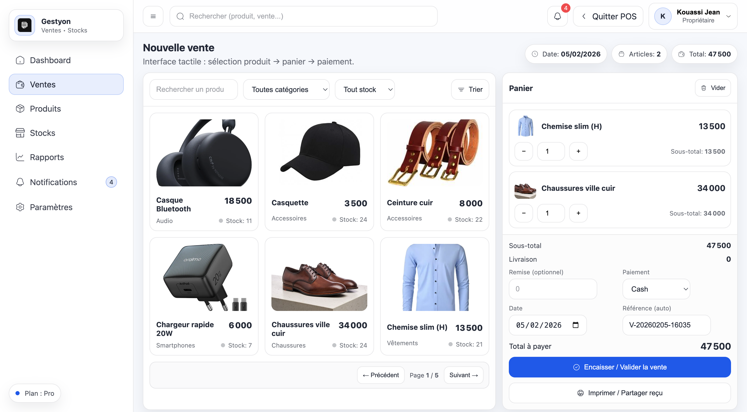 Aperçu des stocks dans Gestyon